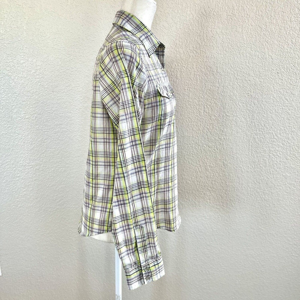 Wrangler Western Wrancher Women Small Pearl Snap Shirt Green Plaid Long Sleeve - Picture 5 of 11